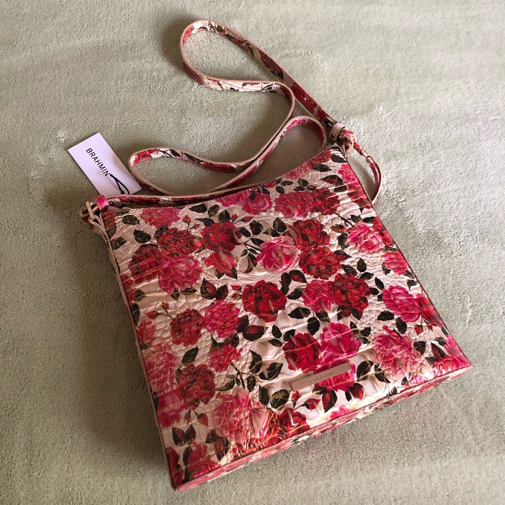 Brahmin bag Katherine Romantic Roses Ombré leather crossbody pink red croc Katie